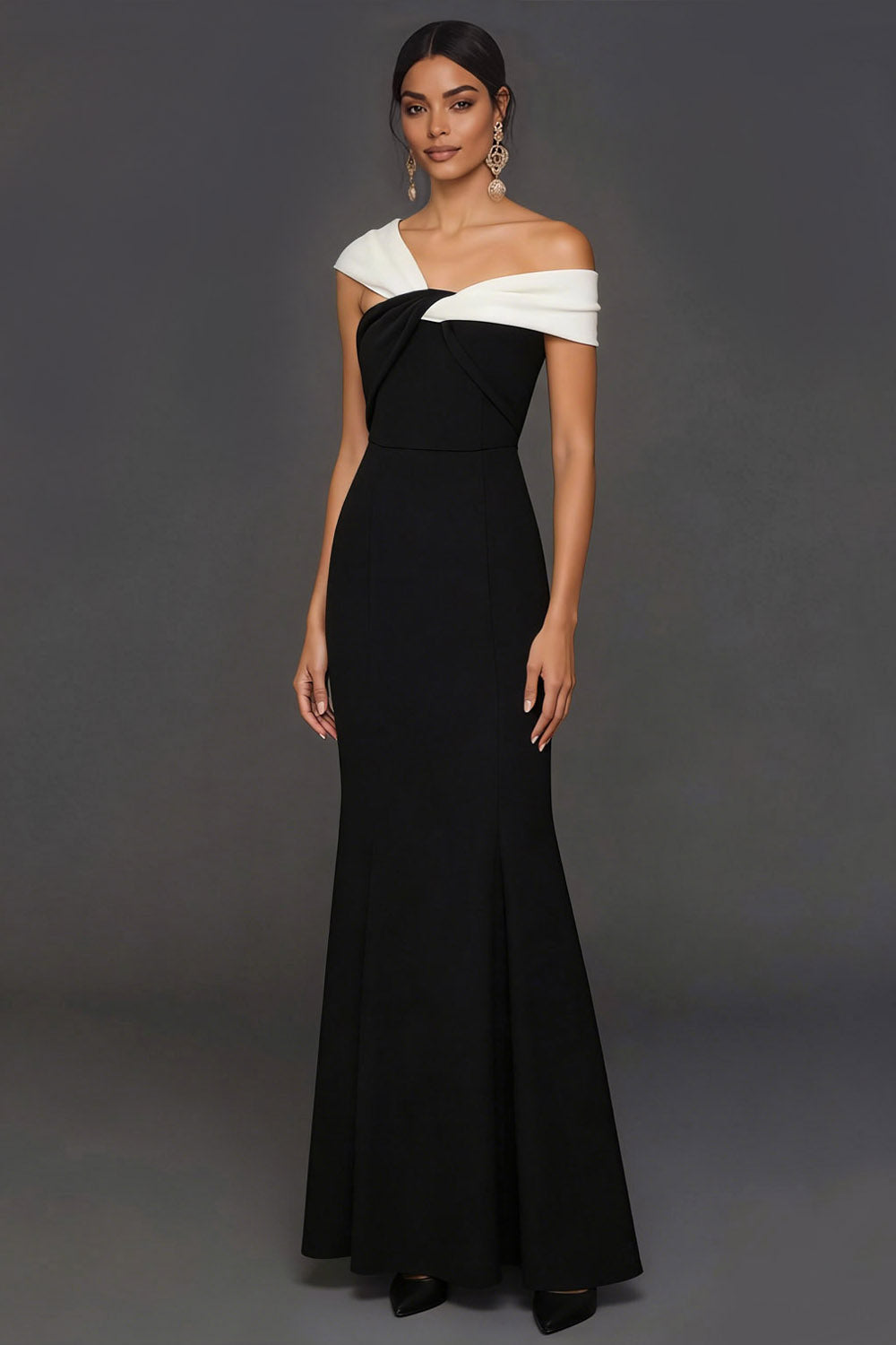 Black Mermaid Off the Shoulder Backless Sleeveless Long Formal Dress
