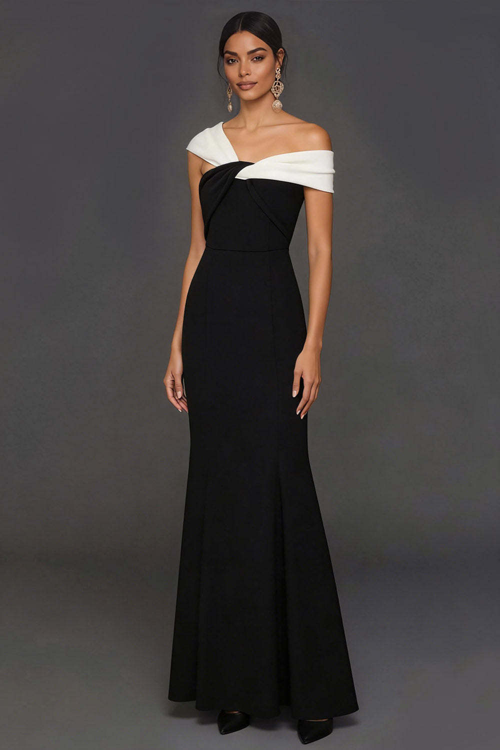 Black Mermaid Off the Shoulder Backless Sleeveless Long Formal Dress