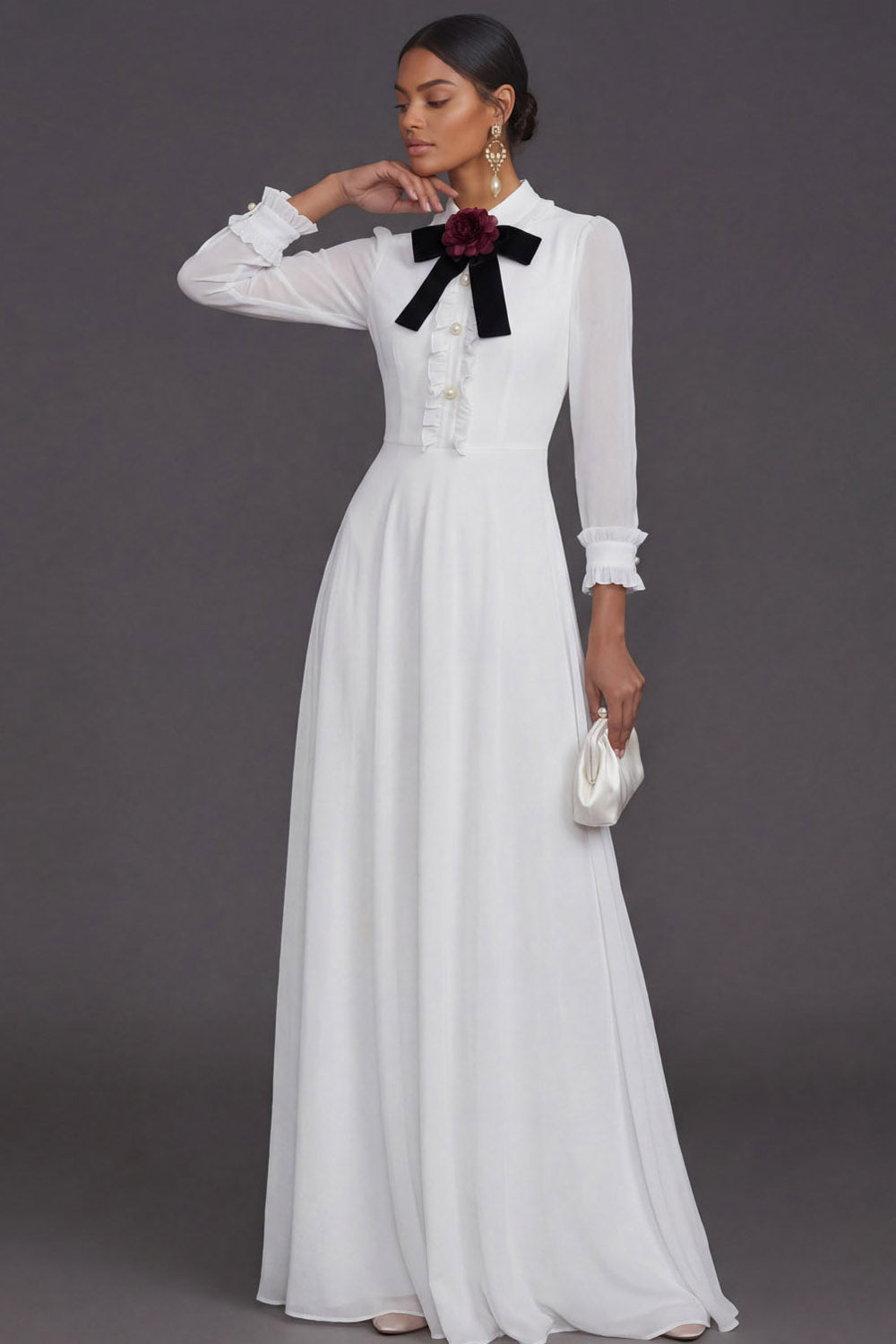 Yellow Sheath Long Sleeves Ruffled Floral Wedding Formal Dress