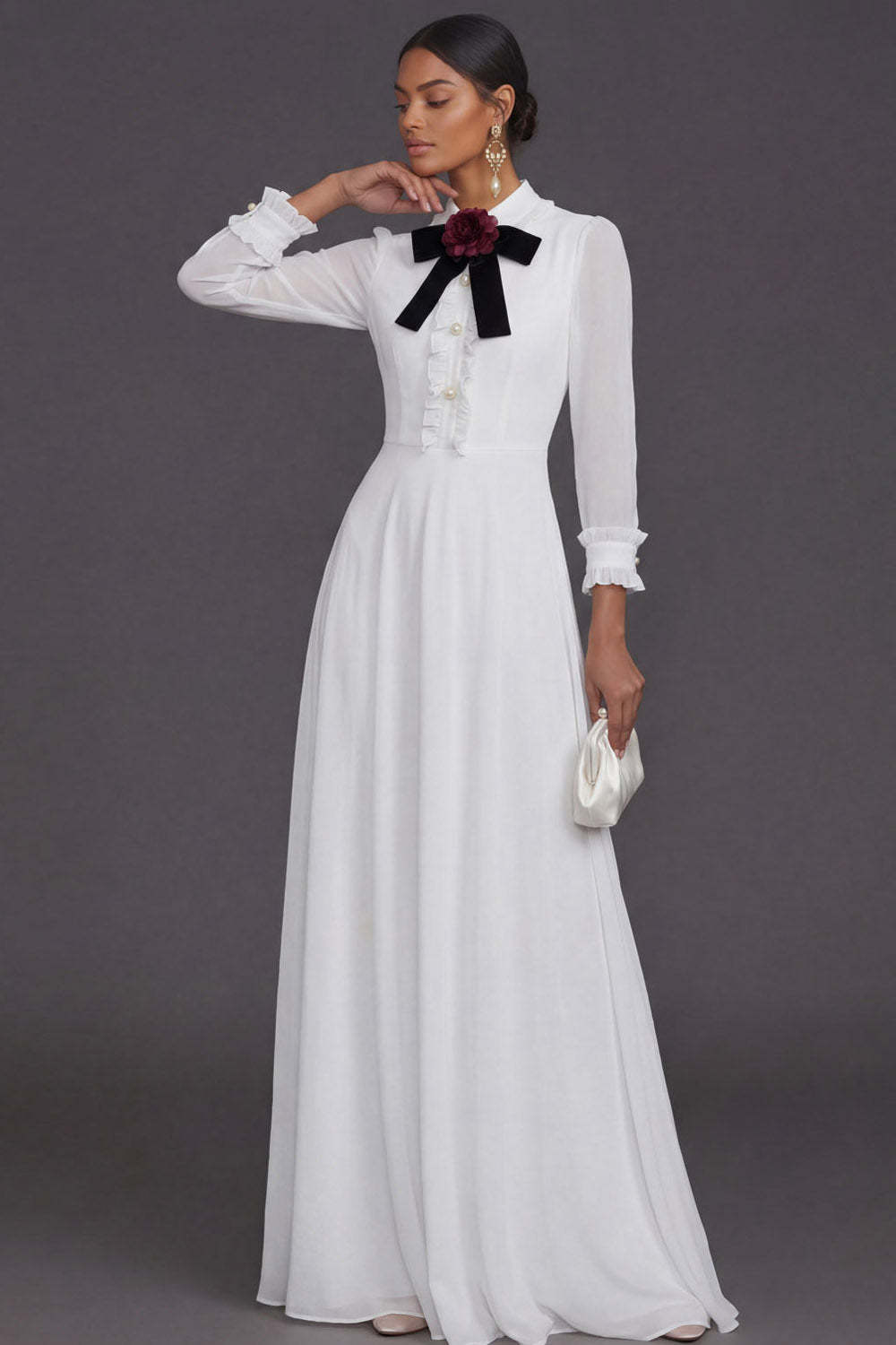 Yellow Sheath Long Sleeves Ruffled Floral Wedding Formal Dress