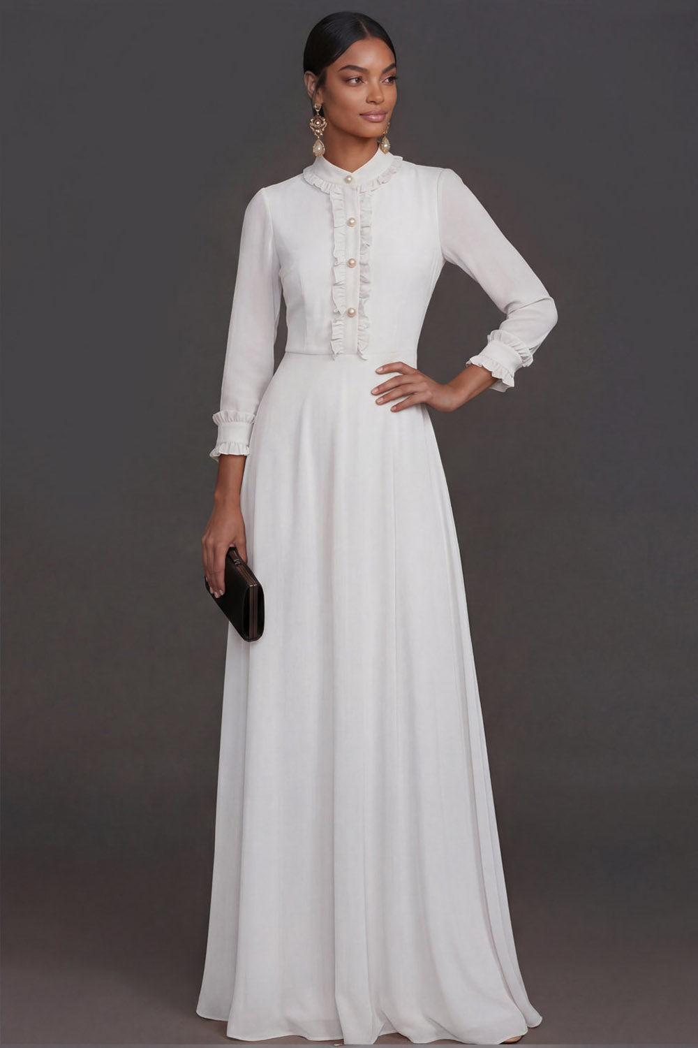 Yellow Sheath Long Sleeves Ruffled Floral Wedding Formal Dress