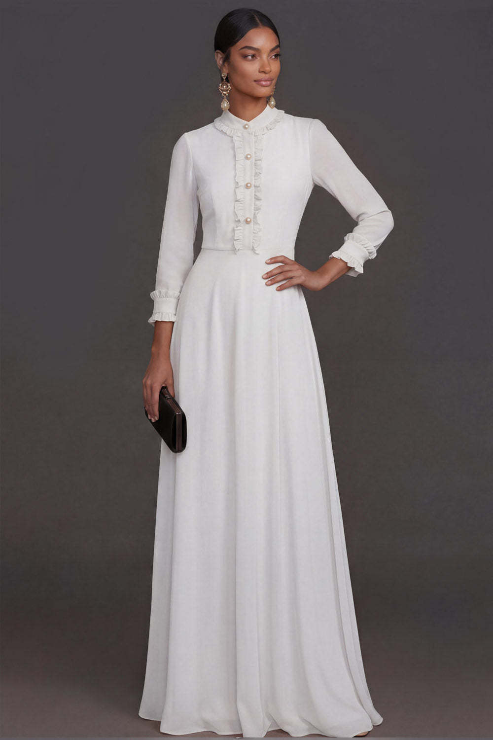 Yellow Sheath Long Sleeves Ruffled Floral Wedding Formal Dress