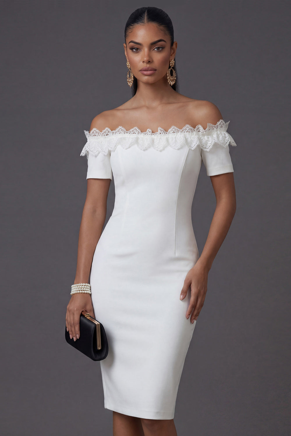 White Off the Shoulder Ruffled Bodycon Short Bridal Shower Dress