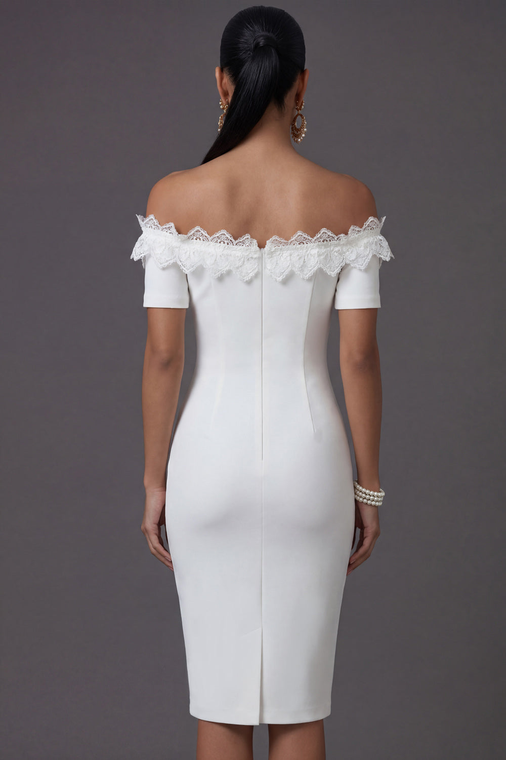 White Off the Shoulder Ruffled Bodycon Short Bridal Shower Dress