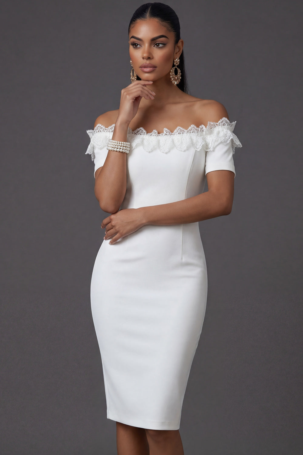 White Off the Shoulder Ruffled Bodycon Short Bridal Shower Dress