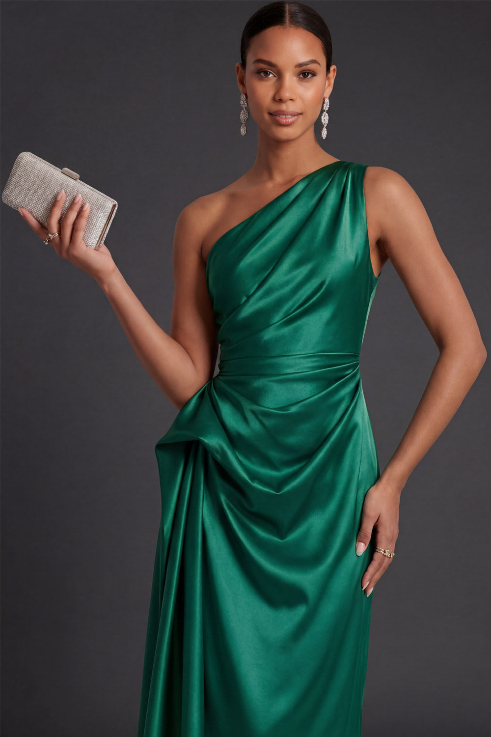 Champagne Sheath Ruched One Shoulder Midi Formal Dress with Cape