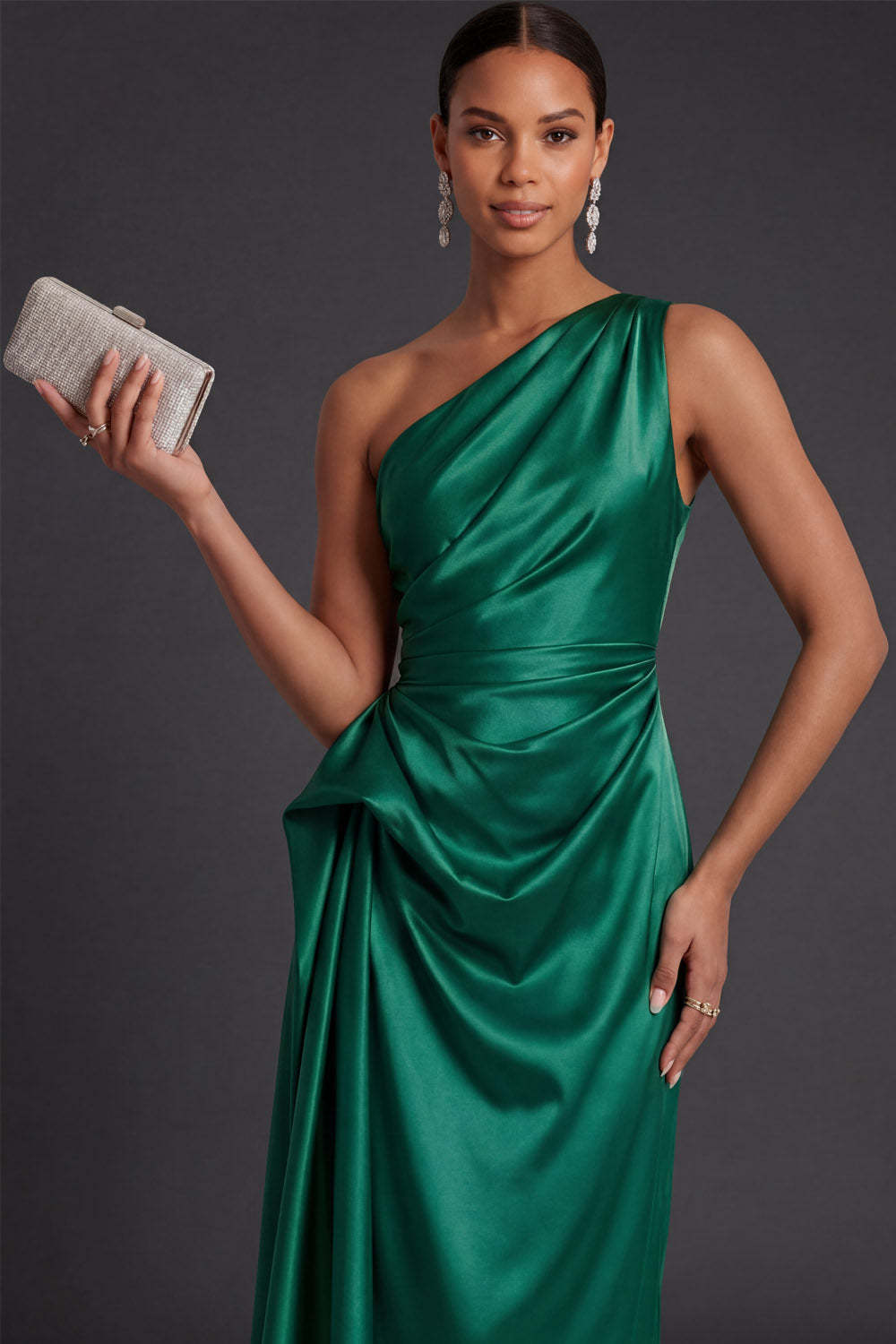 Champagne Sheath Ruched One Shoulder Midi Formal Dress with Cape