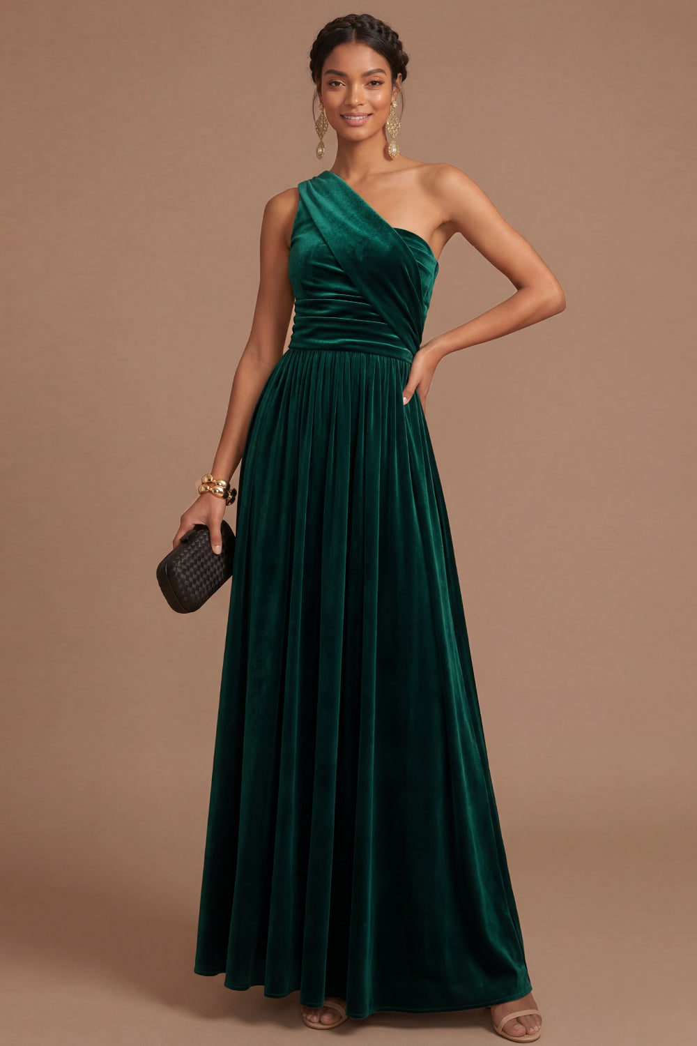 Dark Yellow Sheath One Shoulder Ruched Long Formal Dress