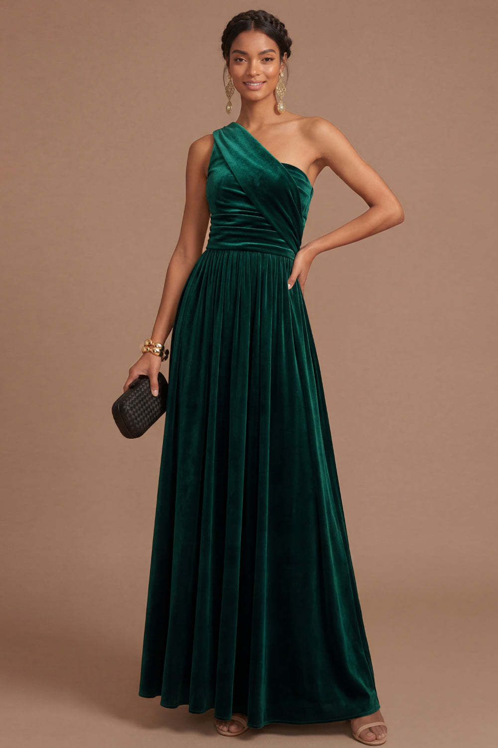 Dark Yellow Sheath One Shoulder Ruched Long Formal Dress