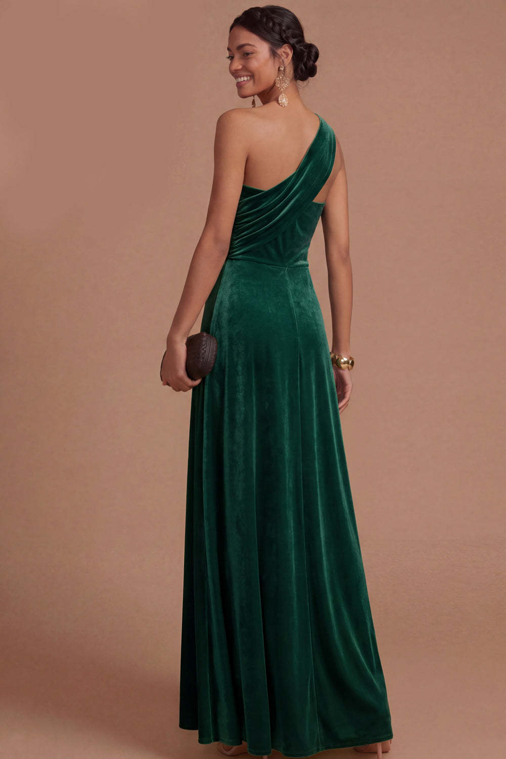 Dark Yellow Sheath One Shoulder Ruched Long Formal Dress