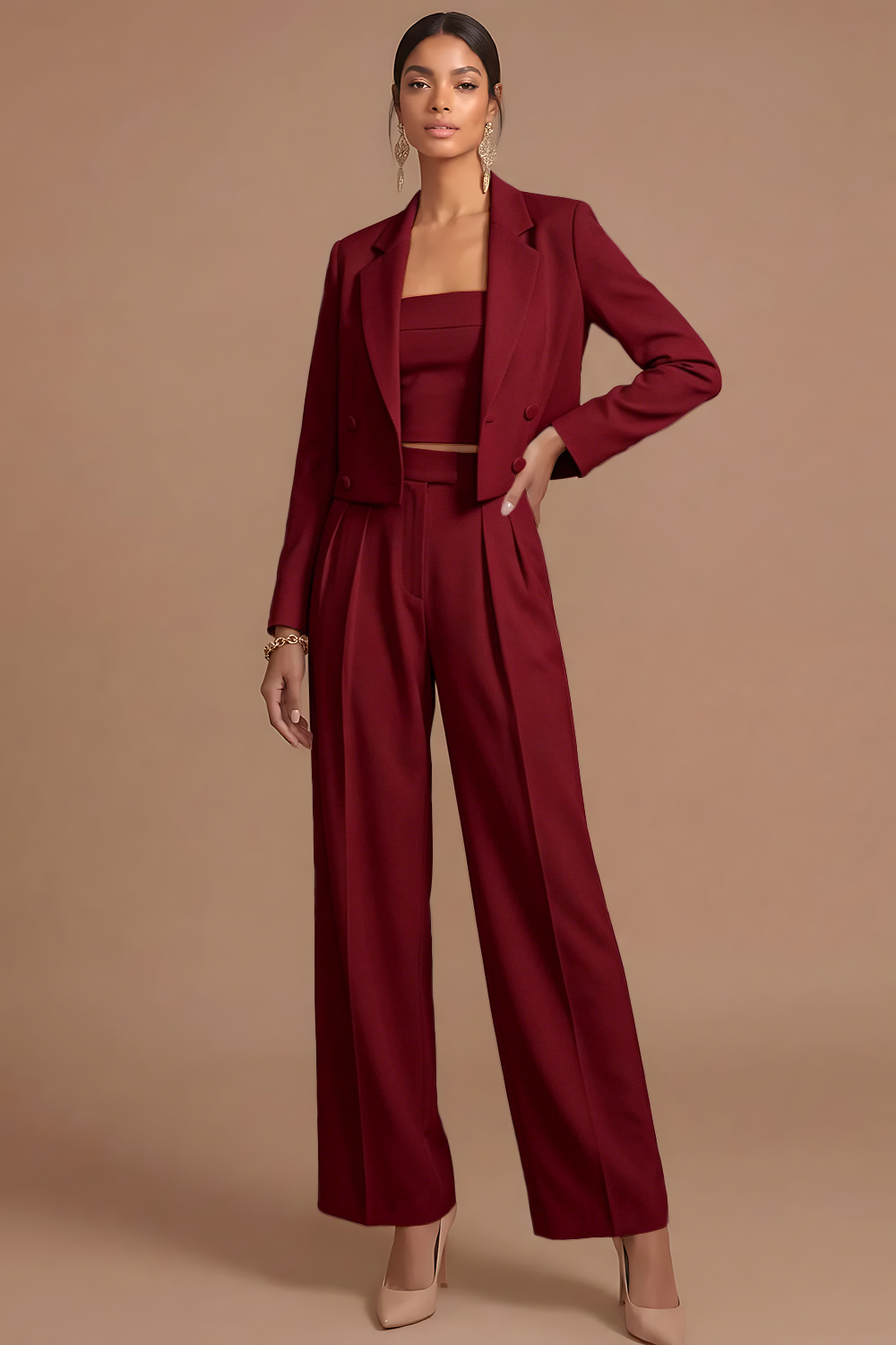 Leely Women Peak Lapel Long Sleeves Lake Blue Business Suits 2 Piece Double Breasted Women Pantsuits
