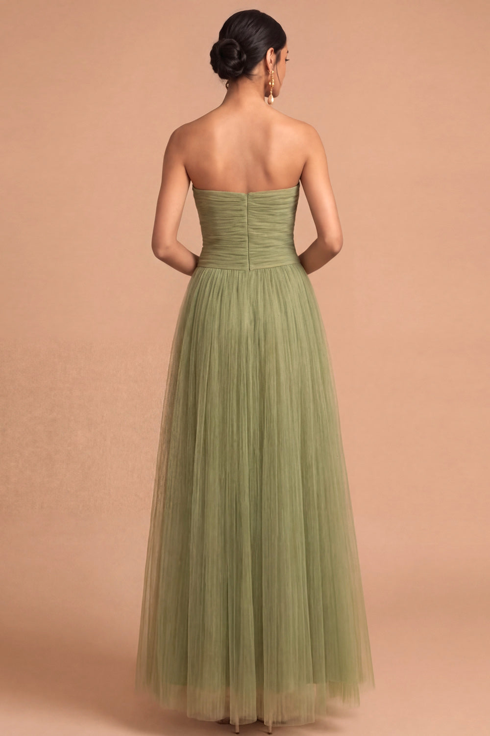 Olive A Line Strapless Backless Pleated Long Wedding Guest Dress