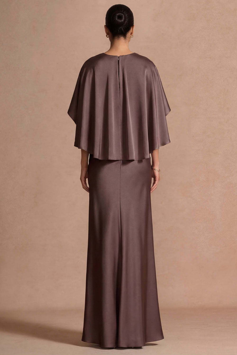 Chocolate Mermaid Satin Long Mother of the Bride Dress with Cape