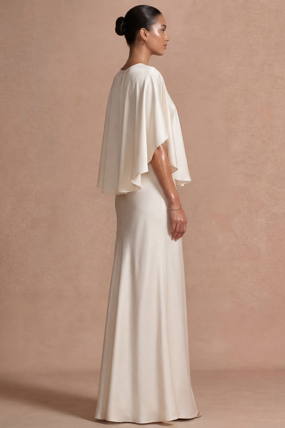 Chocolate Mermaid Satin Long Mother of the Bride Dress with Cape