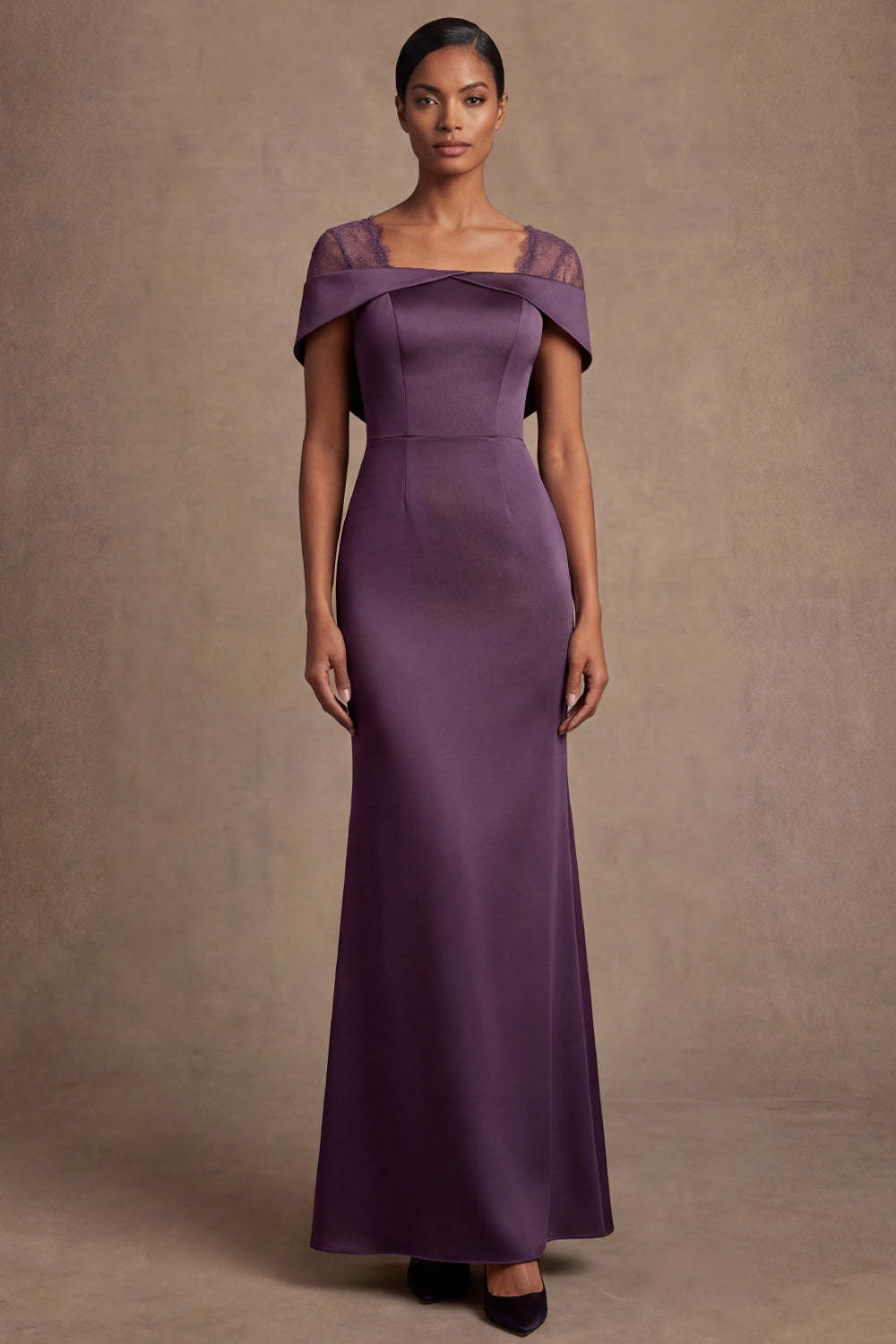 Leely Women Satin Purple Sheath Off the Shoulder Long Formal Dress Backless Sleeveless Wedding Guest Dress