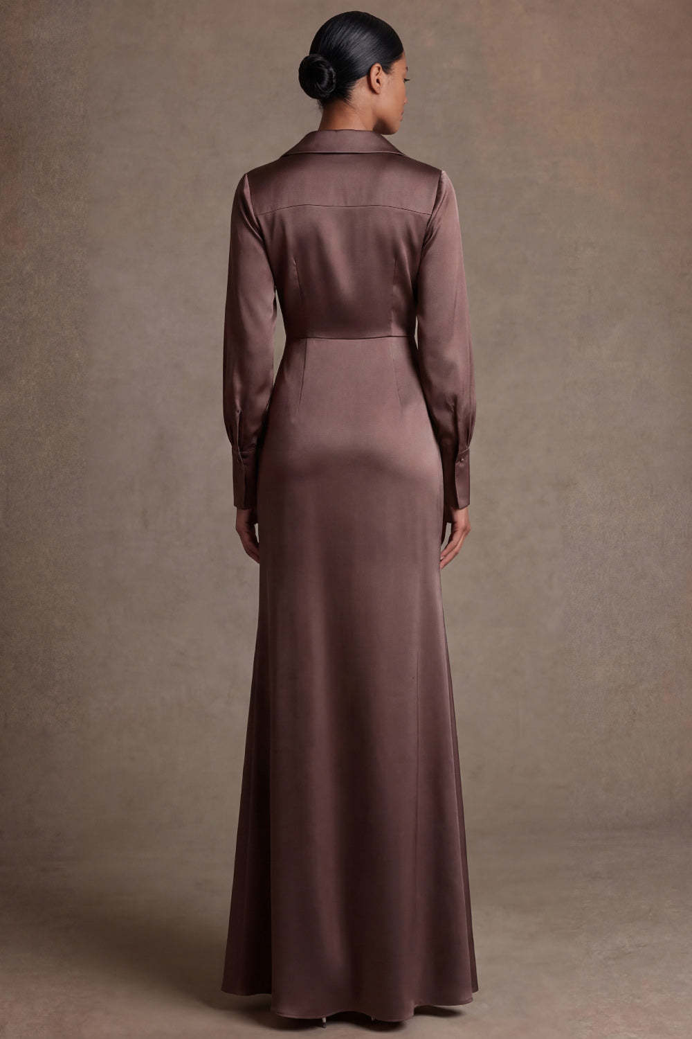 Chocolate Sheath Satin V Neck Ruched Long Mother of the Bride Dress
