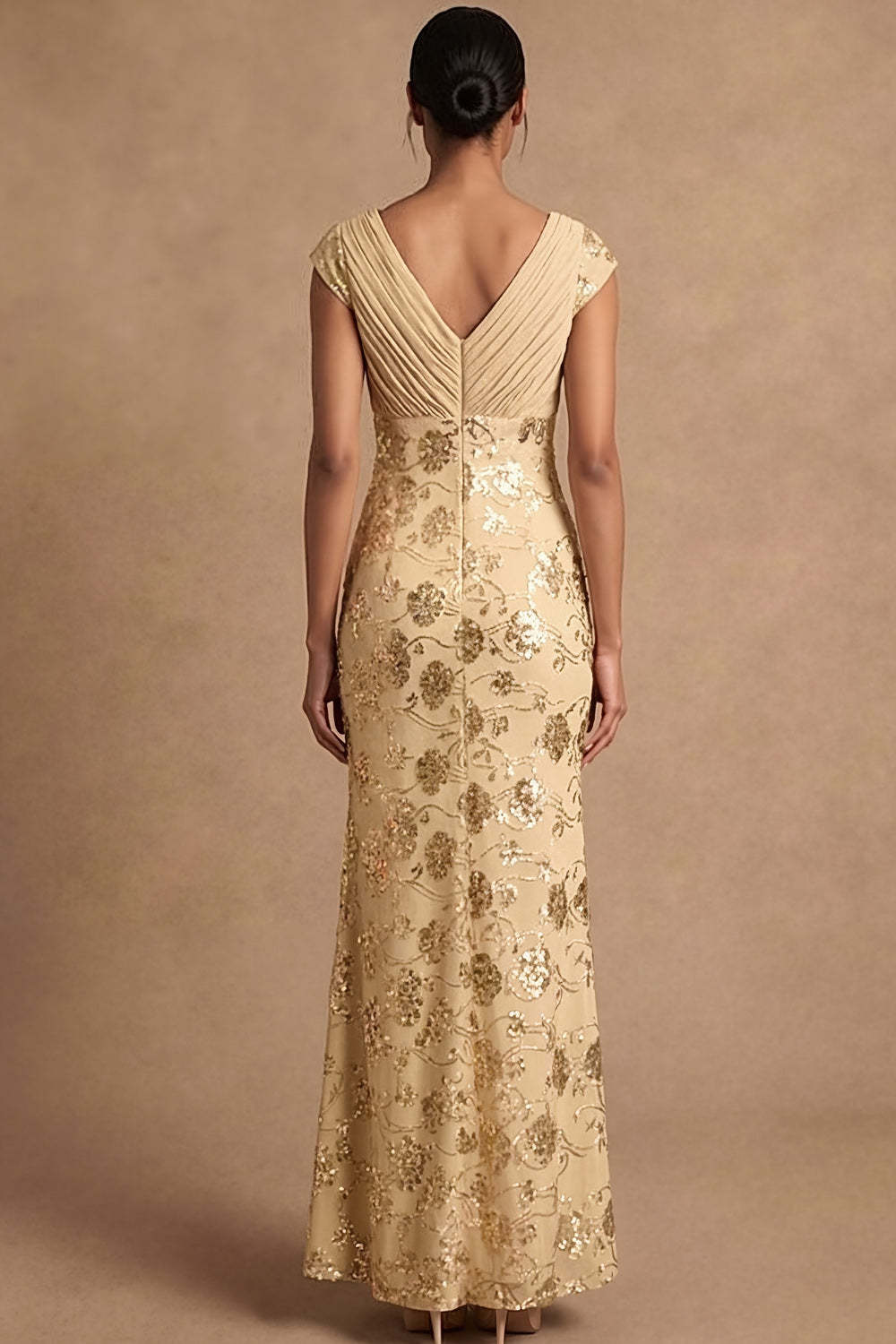 Sheath V Neck Floral Yellow Appliqued Long Formal Dress