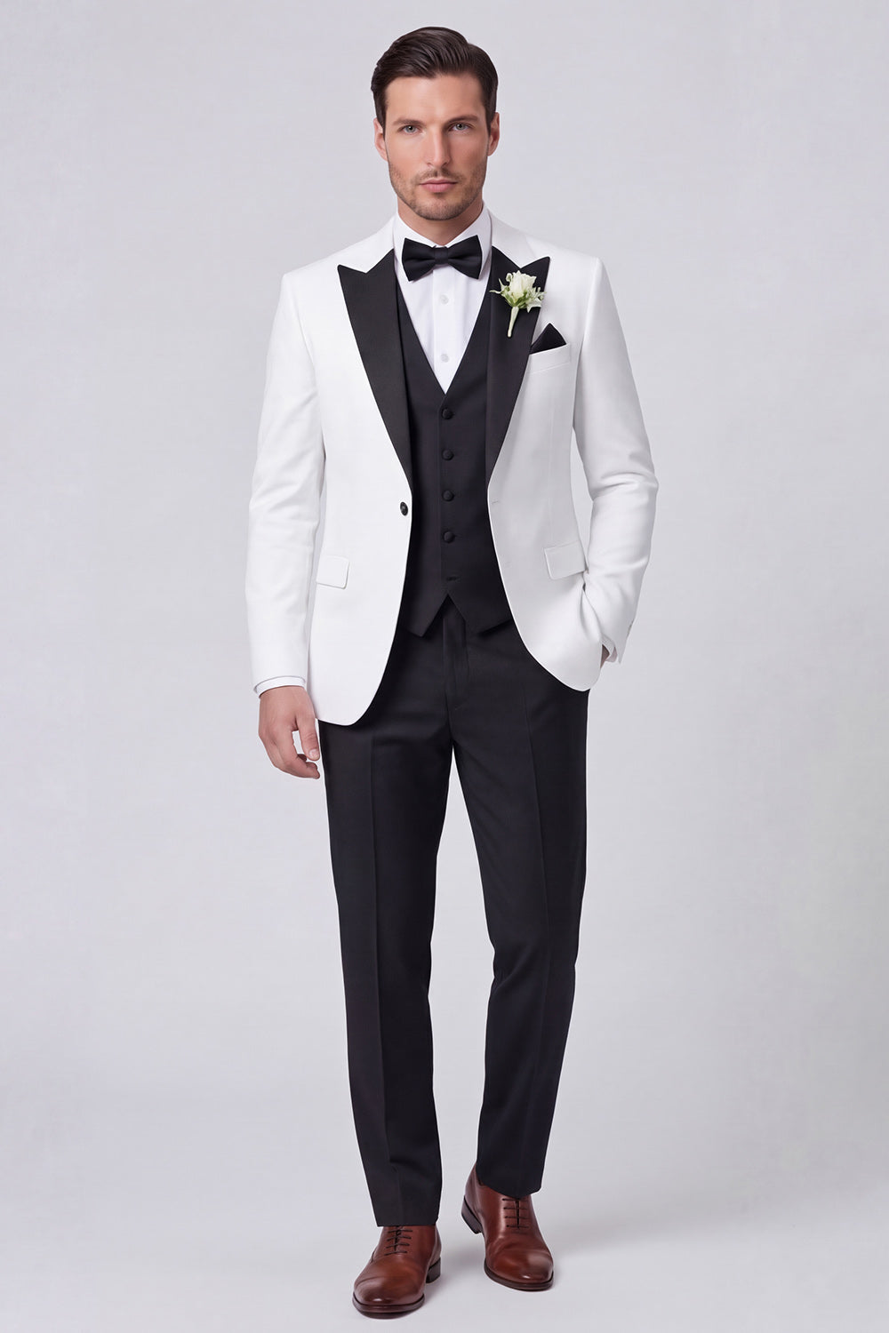 3 Piece Peak Lapel Black One Button Men's Prom Suits