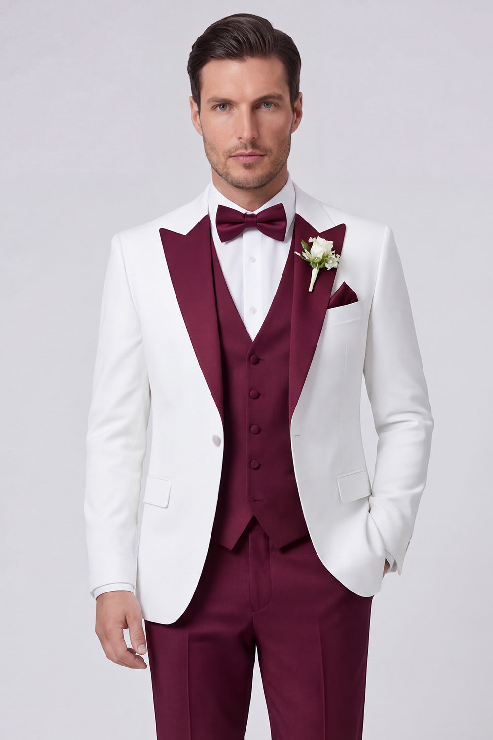 Leely Men 3 Piece Peak Lapel Black One Button Men's Prom Suits