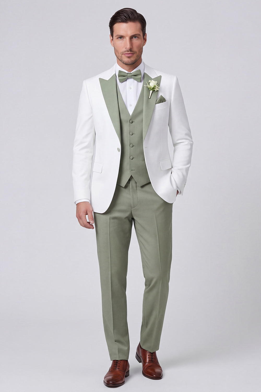 Leely Men Sage Peak Lapel Wedding Suits 3 Piece One Button Party Suits