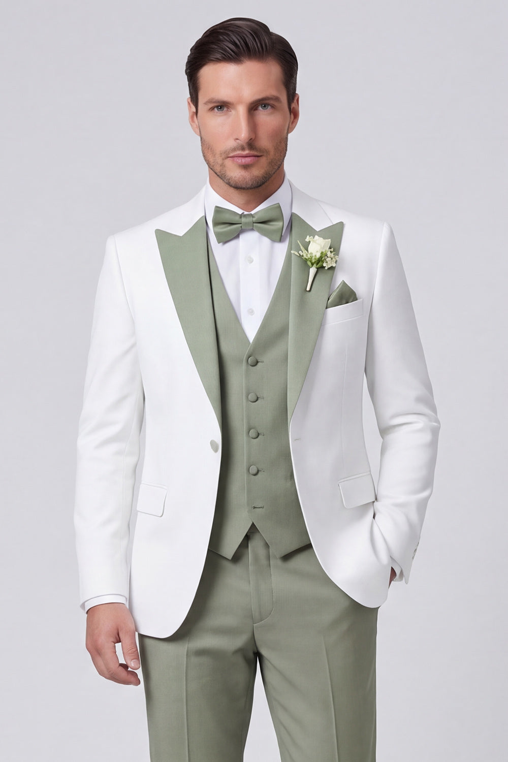 3 Piece Sage Peak Lapel One Button Men's Wedding Suits