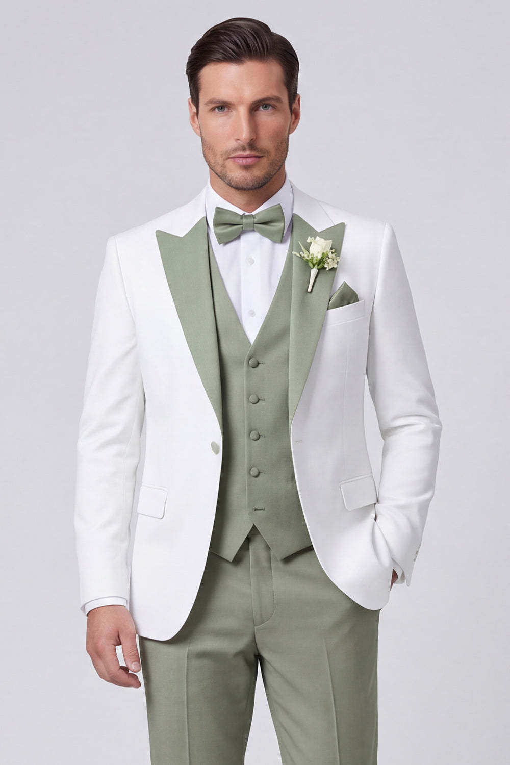 3 Piece Sage Peak Lapel One Button Men's Wedding Suits