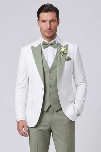3 Piece Sage Peak Lapel One Button Men's Wedding Suits