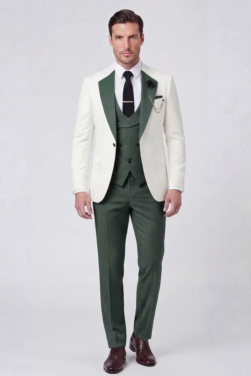 Shawl Lapel Dark Green 3 Piece One Button Men's Prom Suits