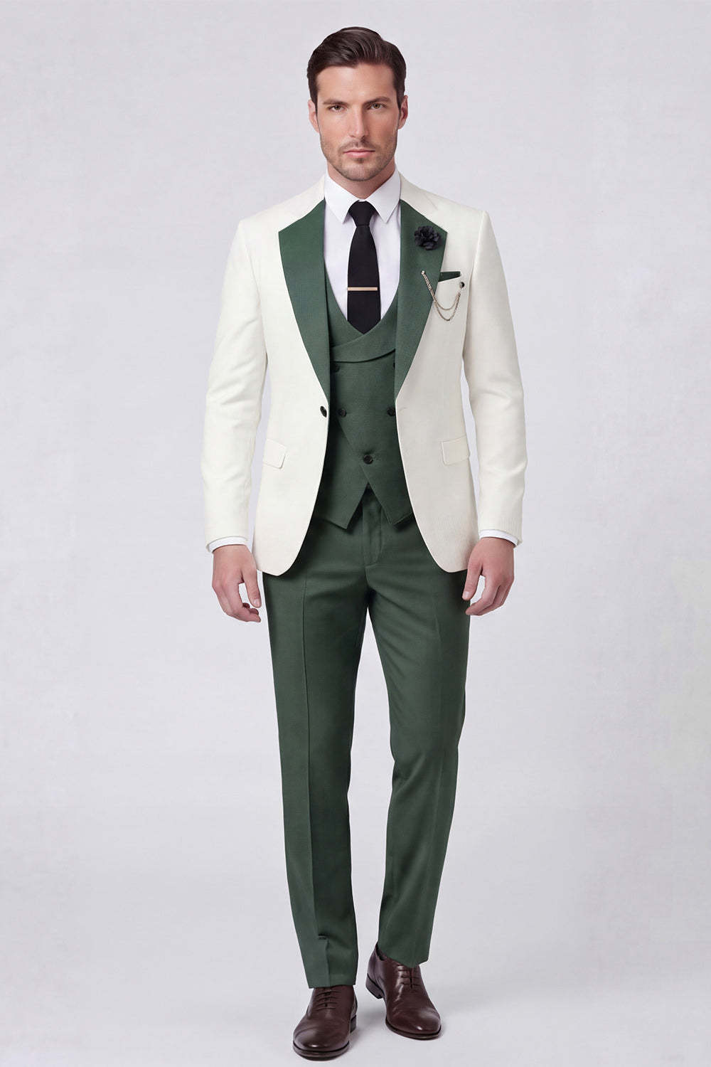 Shawl Lapel Dark Green 3 Piece One Button Men's Prom Suits