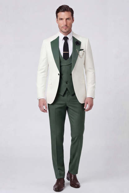Shawl Lapel Dark Green 3 Piece One Button Men's Prom Suits