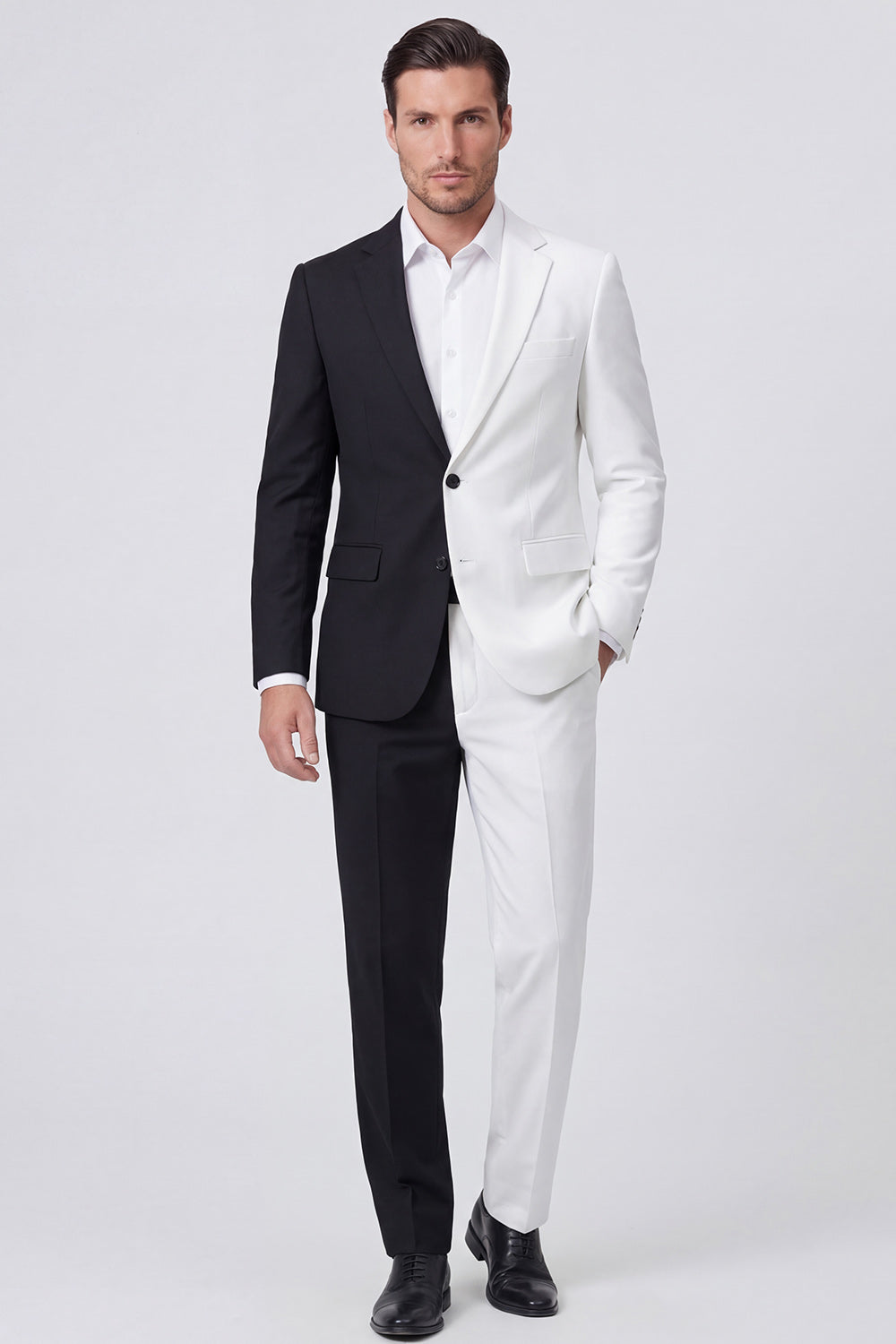 Single Black and White Notched Lapel Breasted Men's Formal Suits