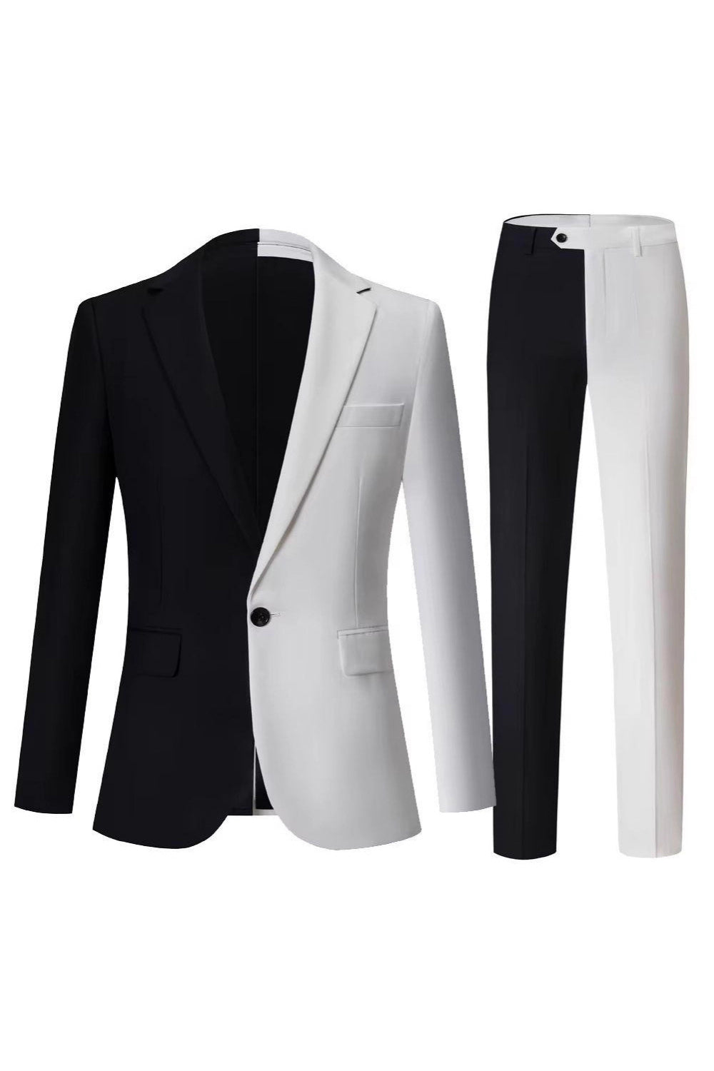 Single Black and White Notched Lapel Breasted Men's Formal Suits