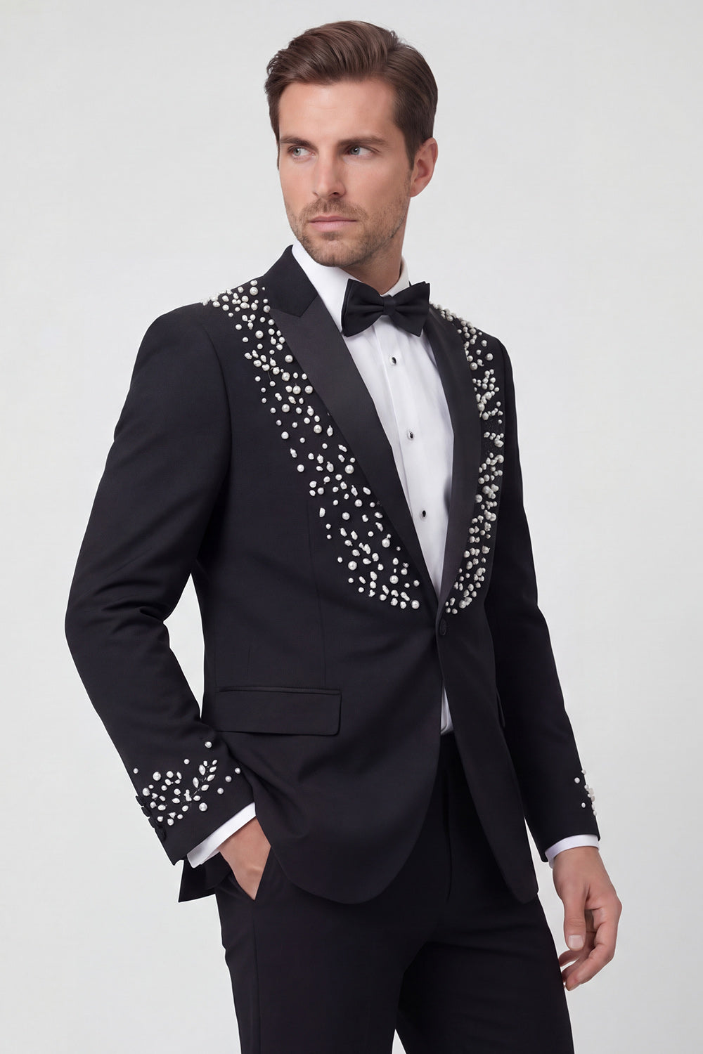 Sparkly 2-piece One Button Black Shawl Lapel Men's Wedding Suits