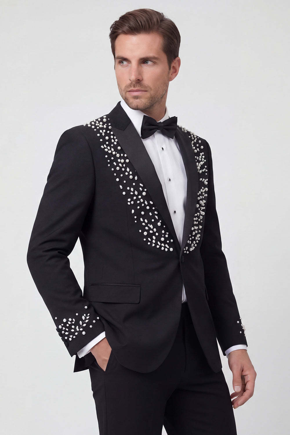 Sparkly 2-piece One Button Black Shawl Lapel Men's Wedding Suits