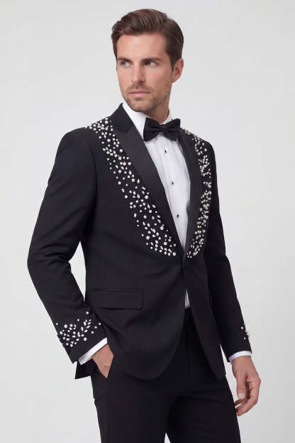 Sparkly 2-piece One Button Black Shawl Lapel Men's Wedding Suits