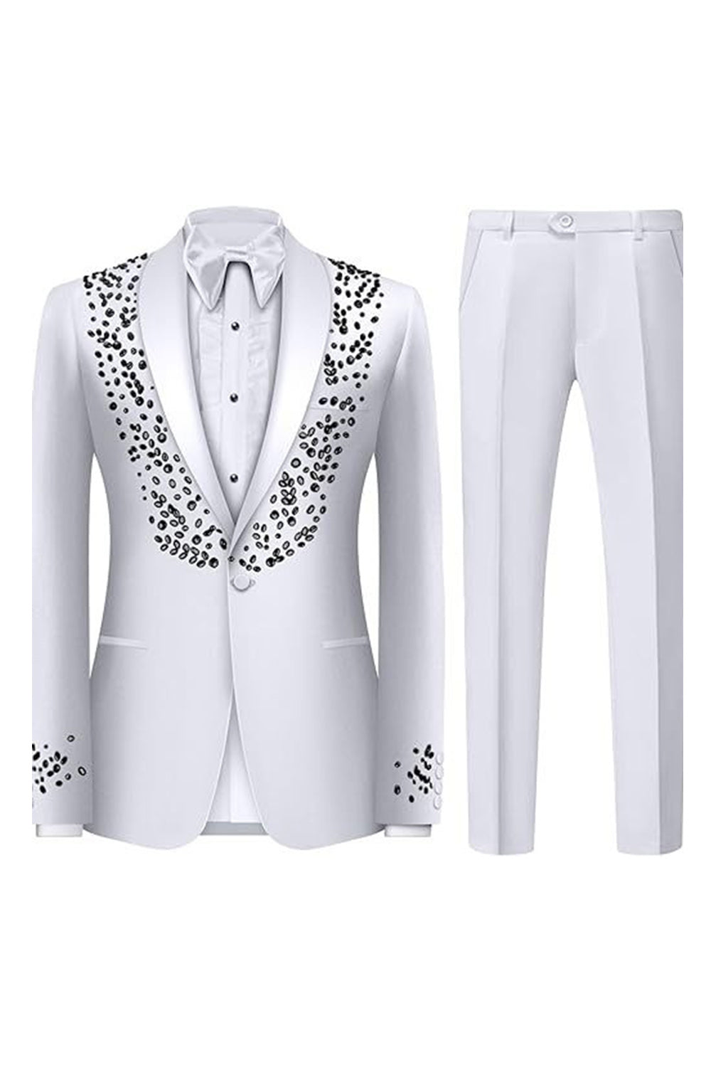 Leely Men Sparkly 2-piece Wedding Suits Black One Button Shawl Lapel Party Suits