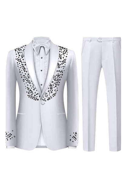 Leely Men Sparkly 2-piece Wedding Suits Black One Button Shawl Lapel Party Suits