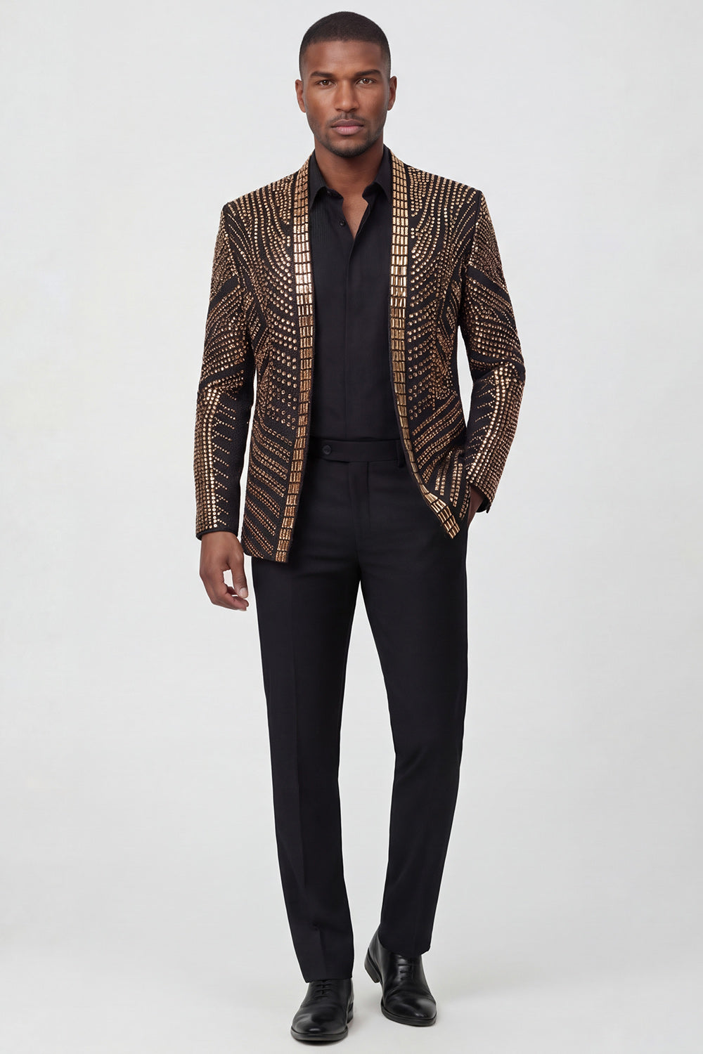 Sparkly Gold 2-piece Open Front Men's Prom Suits with Pockets