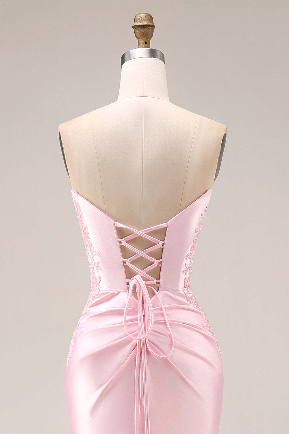 Pink Satin Mermaid Ruched Long Prom Dress with Slit