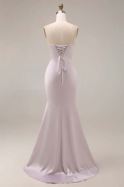 Mermaid Ruched Sweetheart Light Purple Long Prom Dress with Slit