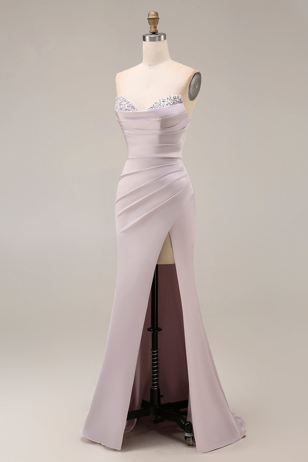 Mermaid Ruched Sweetheart Light Purple Long Prom Dress with Slit