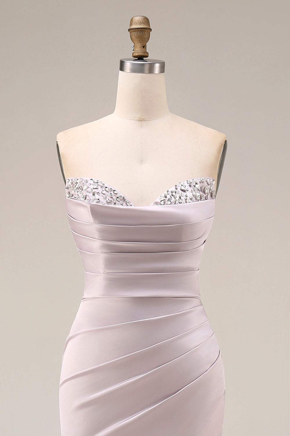 Mermaid Ruched Sweetheart Light Purple Long Prom Dress with Slit