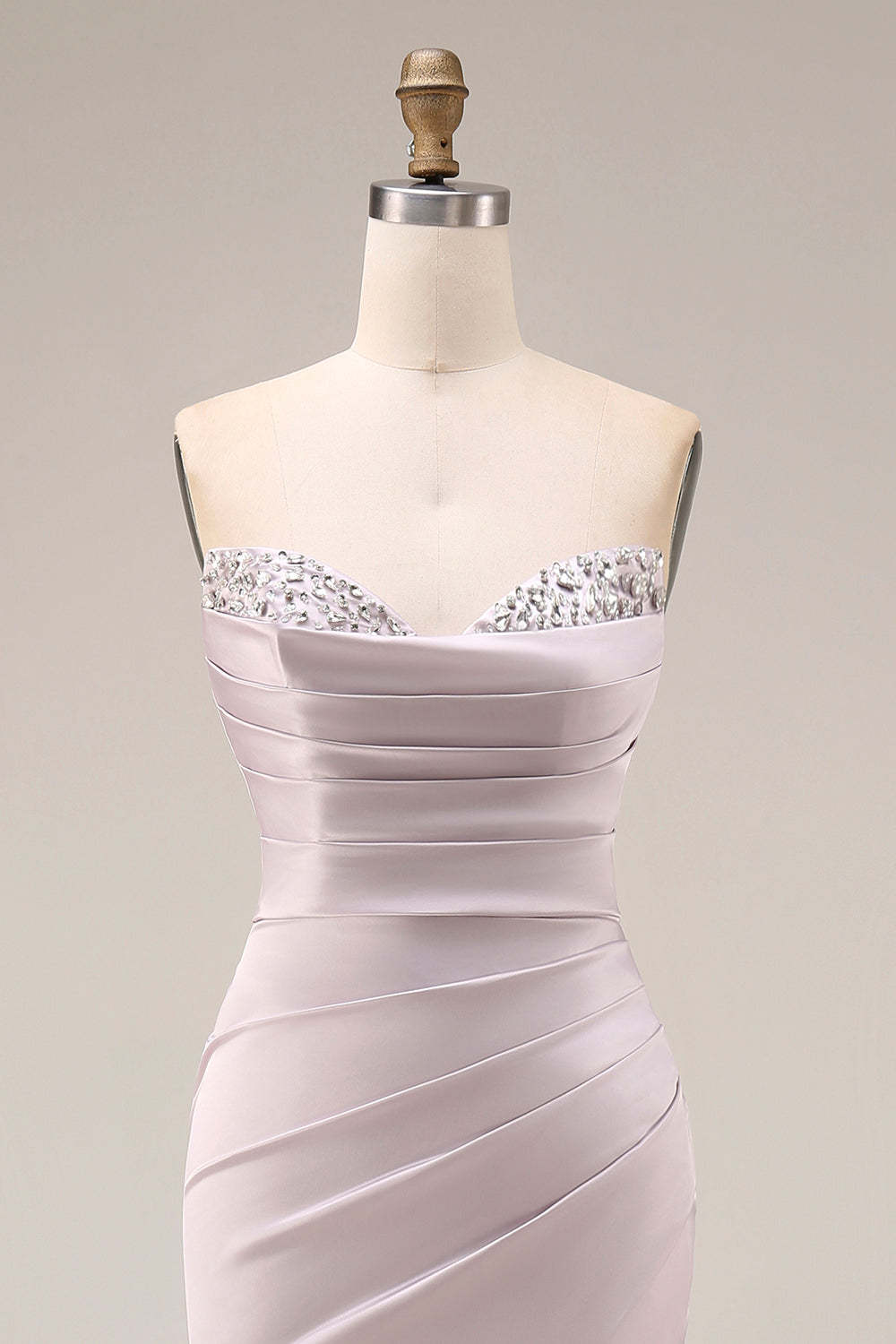 Mermaid Ruched Sweetheart Light Purple Long Prom Dress with Slit