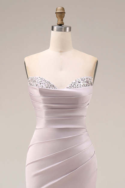 Mermaid Ruched Sweetheart Light Purple Long Prom Dress with Slit