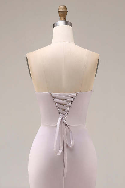 Mermaid Ruched Sweetheart Light Purple Long Prom Dress with Slit