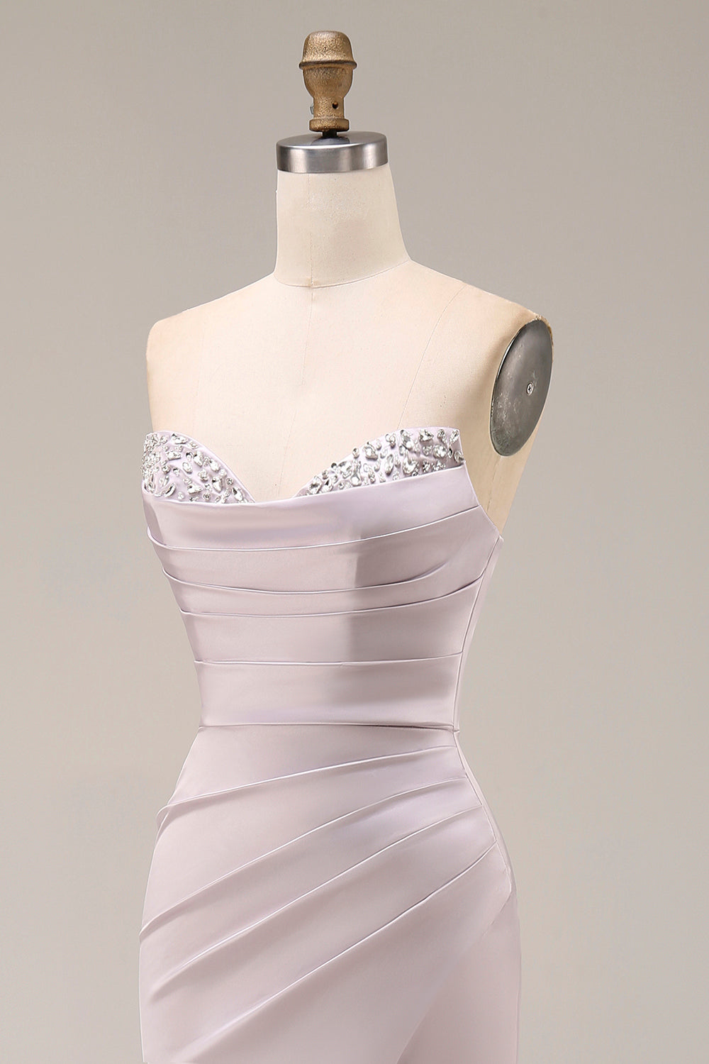 Mermaid Ruched Sweetheart Light Purple Long Prom Dress with Slit