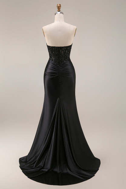 Black Lace Sweetheart Mermaid Long Prom Dress with Slit