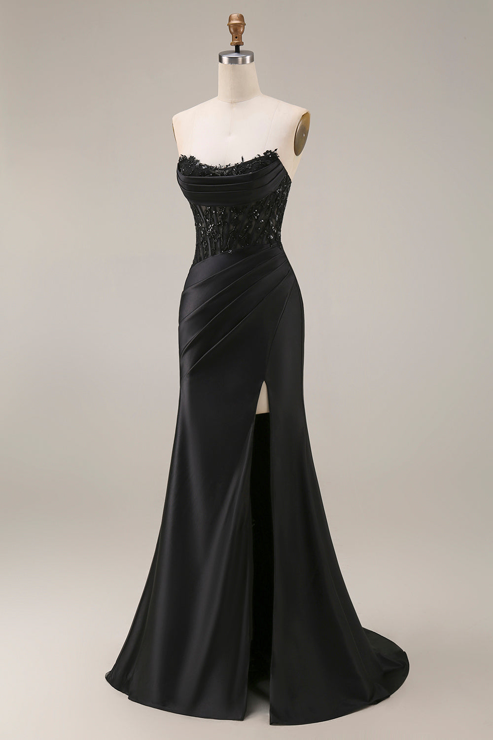 Black Lace Sweetheart Mermaid Long Prom Dress with Slit