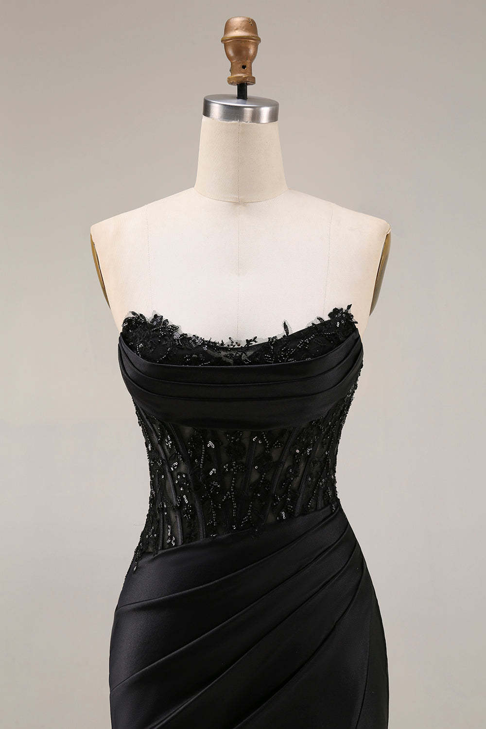 Black Lace Sweetheart Mermaid Long Prom Dress with Slit