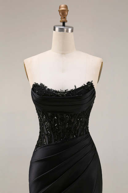 Black Lace Sweetheart Mermaid Long Prom Dress with Slit